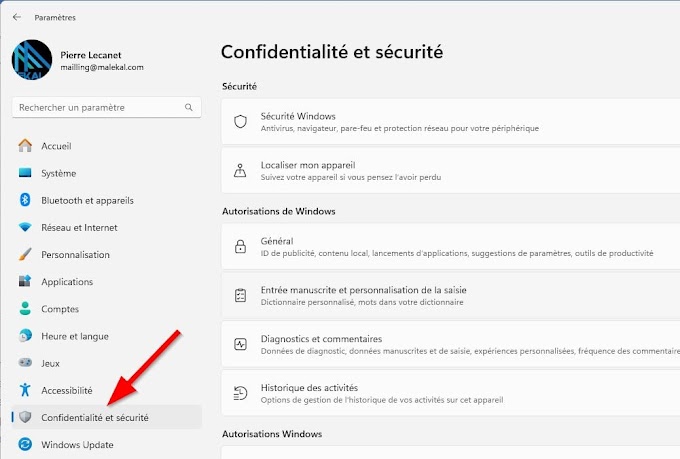 Windows 11 : paramétrer les autorisations (Confidentialité&Sécurité)