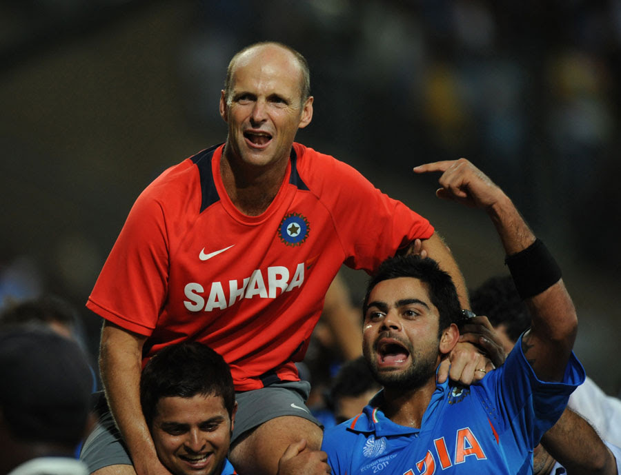 Gary Kirsten is carried around the ground 
