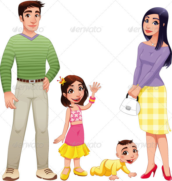 father and children cartoon. father and children.