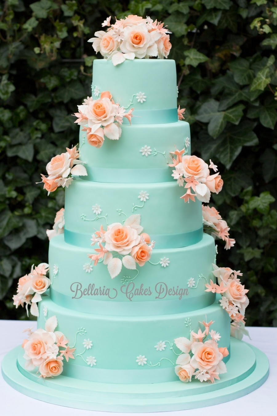 5 Tier Mintgreen And Peach Weddingcake CakeCentral com 5 Tier Mintgreen And Peach Weddingcake CakeCentral com