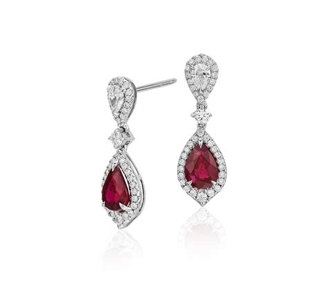 14k 3 ctw certified igi princess cut solitaire earrings. Ruby and Diamond Drop Earrings in 18k White Gold (6x4mm