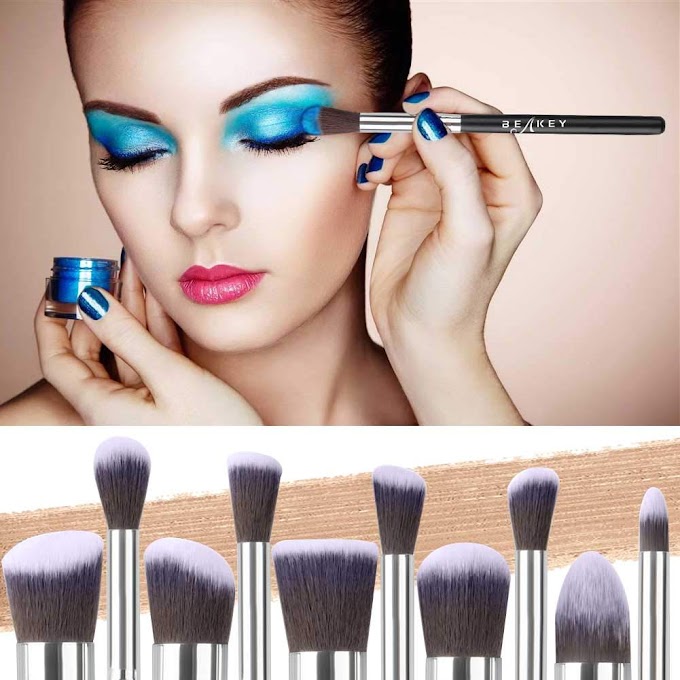 BEAKEY Makeup Brush Set, Premium Synthetic Kabuki Foundation Face Powder Blush Eyeshadow Brushes Makeup Brush Kit with Blender Sponge and Brush Cleaner