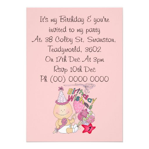 Happy Birthday Girl wishes 1 Year Old 5x7 Paper Invitation Card ...