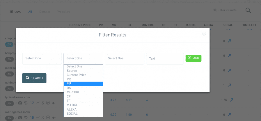 auction master filter results