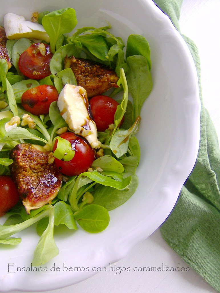 Brunnenkressesalat mit karamelisierte feigen