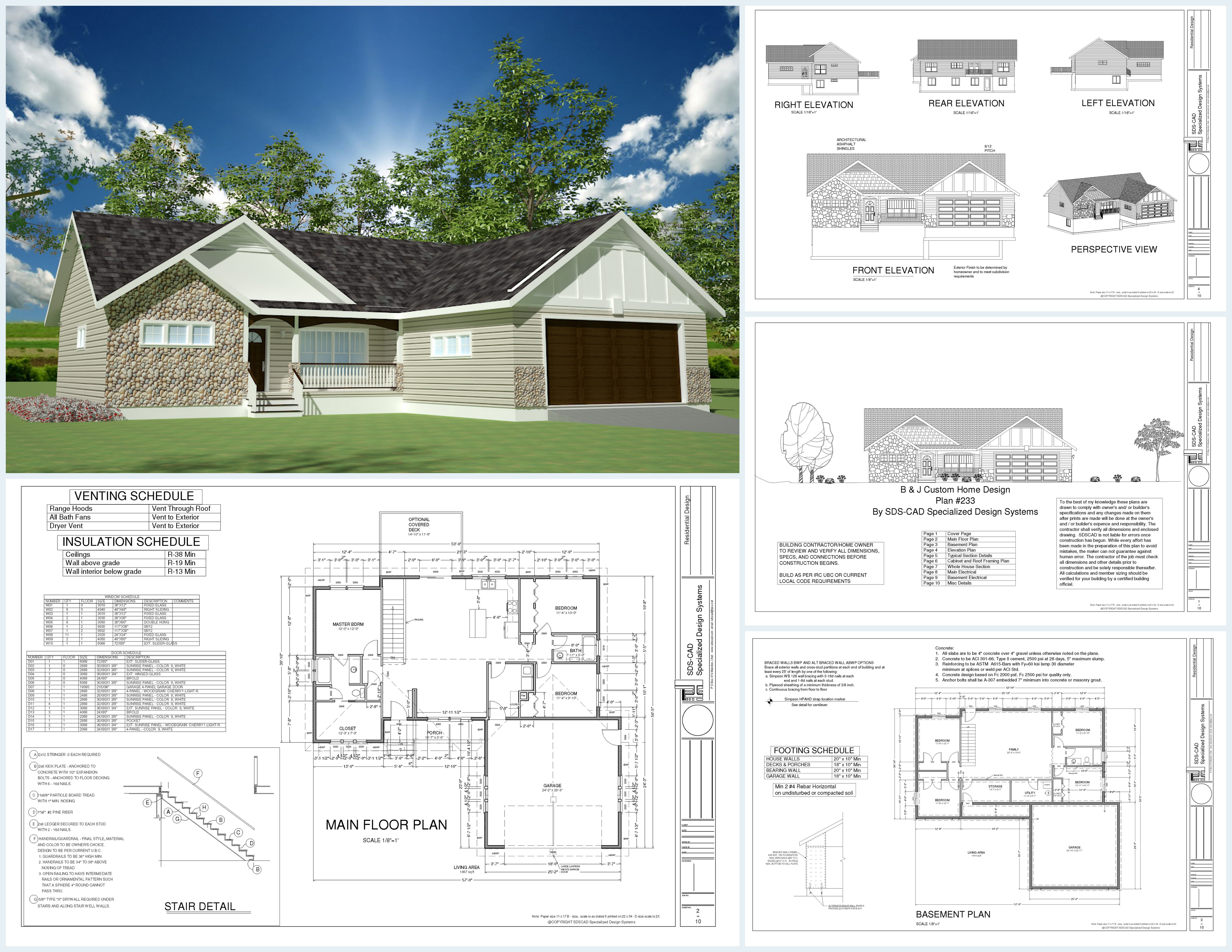 H233 1367 Sq Ft Custom Spec House  Plans  in both PDF  and 