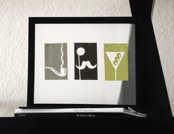 Monocles, mustaches and martinis, OH MY. Hand cut 8x10