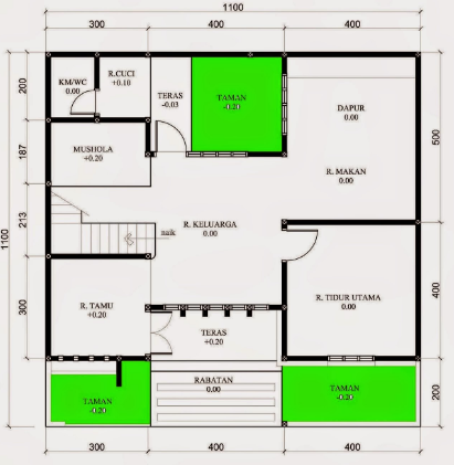  Denah rumah 3 kamar tidur 1 mushola 1 Desain Rumah Minimalis