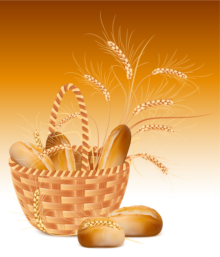 パンと麦のクリップアート bread image bamboo baskets vector イラスト素材