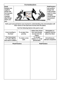 Homesteaders Push and Pull Worksheet for 5th - 6th Grade ...