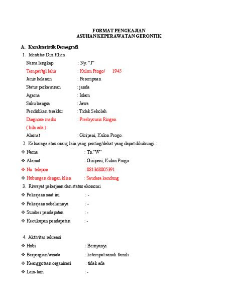 FORMAT PENGKAJIAN ASUHAN KEPERAWATAN GERONTIK | Erfin Wawe