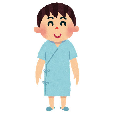 フリー素材 健康診断用のブルーの検査着を着た笑顔の男性を描いたイラスト