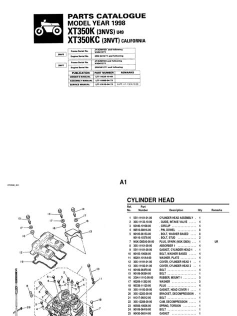 eBook Yamaha Xt350 Parts Manual Catalog 1998