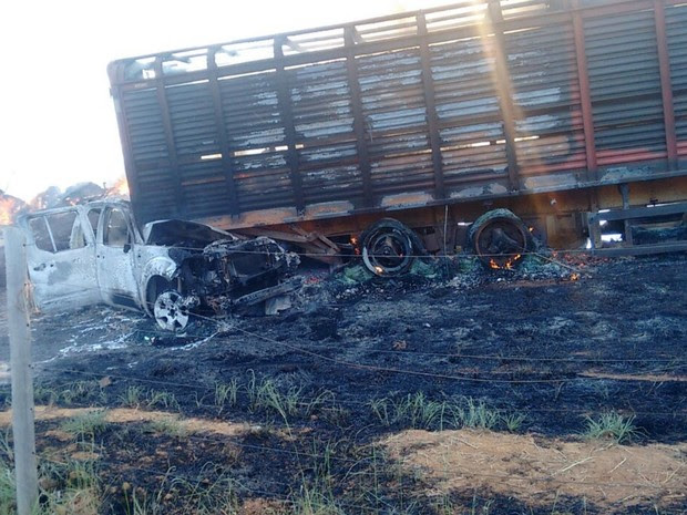 Acidente com 6 veículos deixa ao menos 4 mortos, dizem bombeiros em Goiás (Foto: Divulgação/PRE)