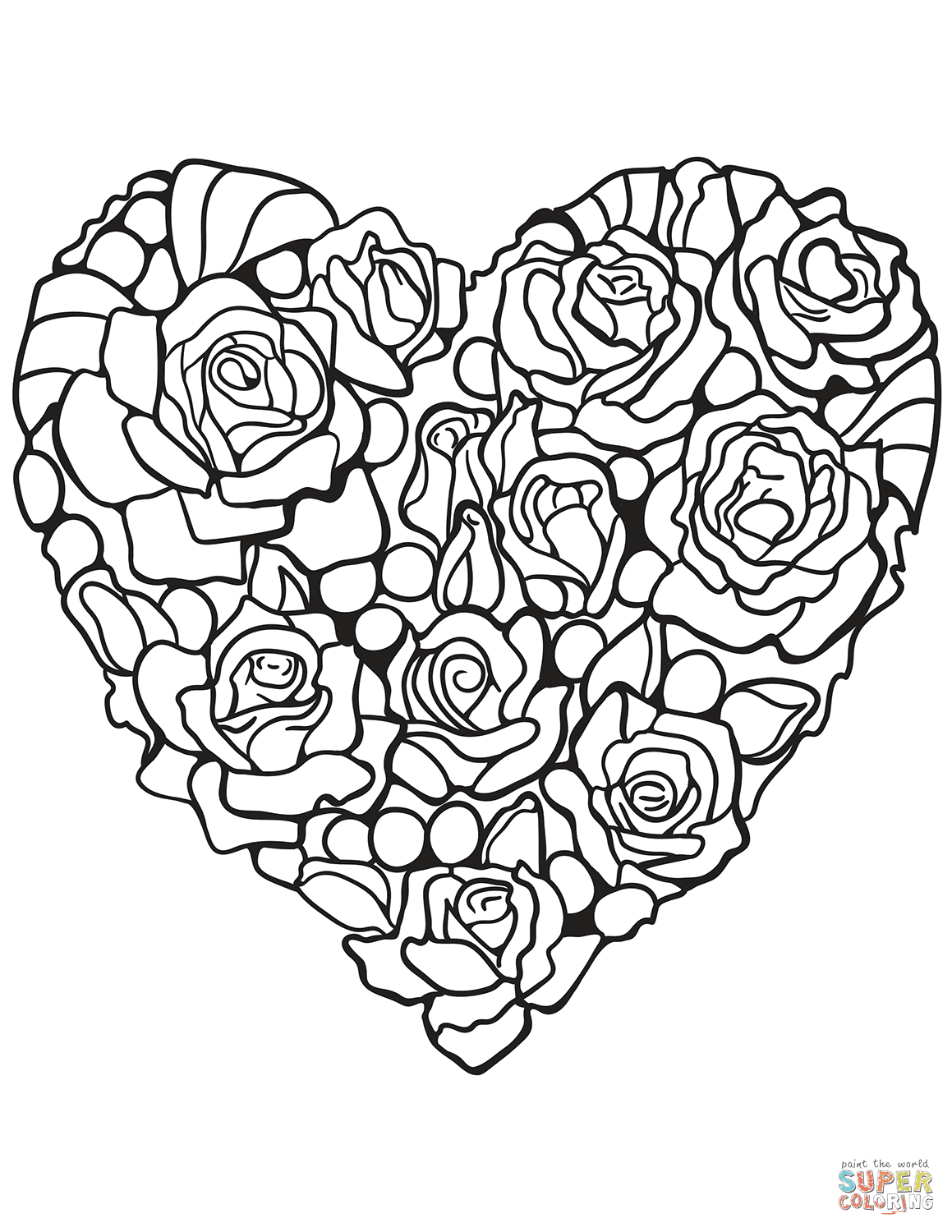 Heart Made of Rose coloring page Free Printable Coloring