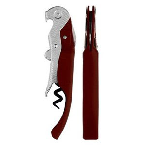 PullParrot Red Corkscrew w/ Contoured Steel Handle Inc Double Boot Lever,Serrated Knife Blade And Teflon Worm