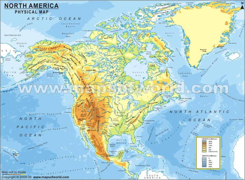 political maps of florida. Physical Map of North America