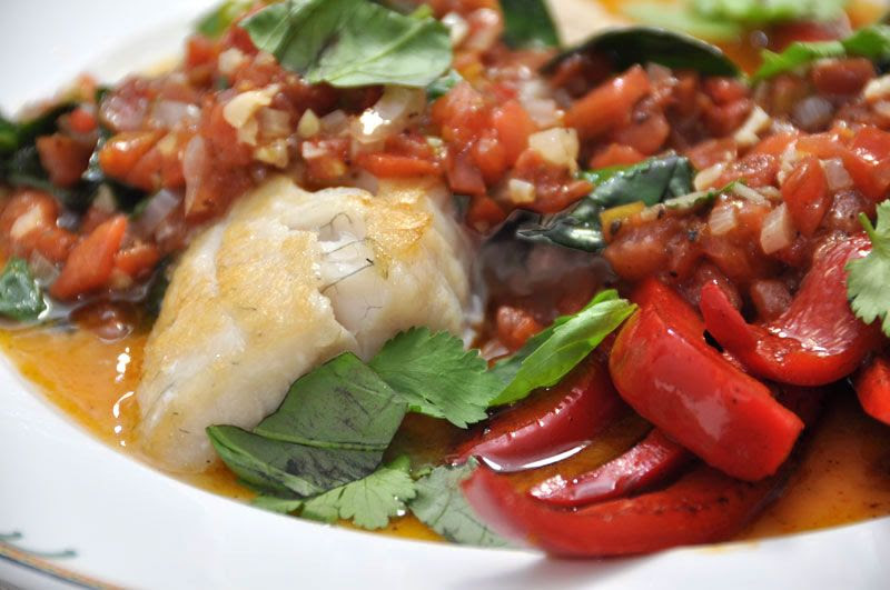 fish red bell pepper,sauce vierge
