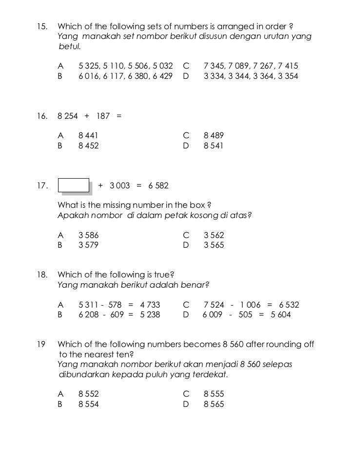 Kertas Soalan Matematik Tahun 3 Related Keywords - Kertas 