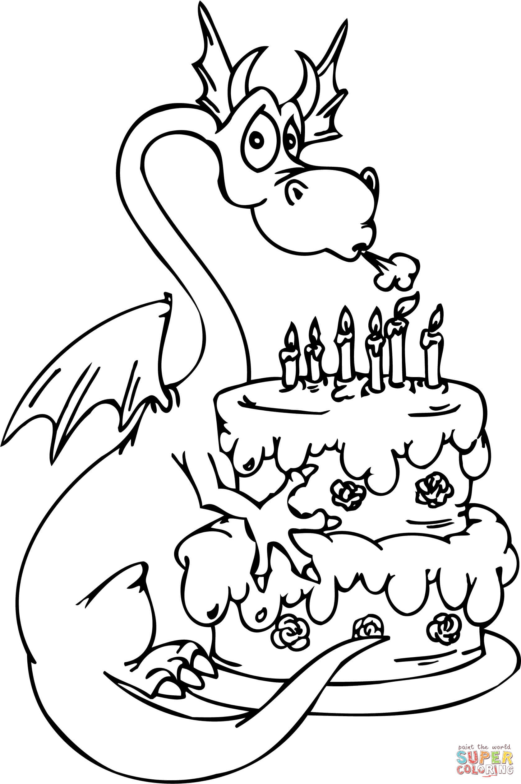 Coloriage Dragon Avec Gateau D Anniversaire Coloriages A Imprimer Gratuits