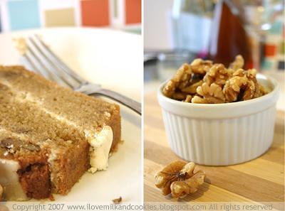 Layered Espresso Walnut Slice and a cup of walnuts