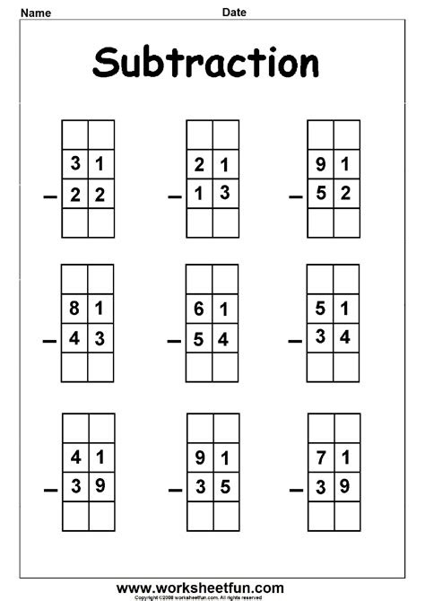  2 digit borrow subtraction regrouping 5 worksheets math