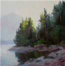 Trees and water at dawn atmosphere oil study by BECKY JOY