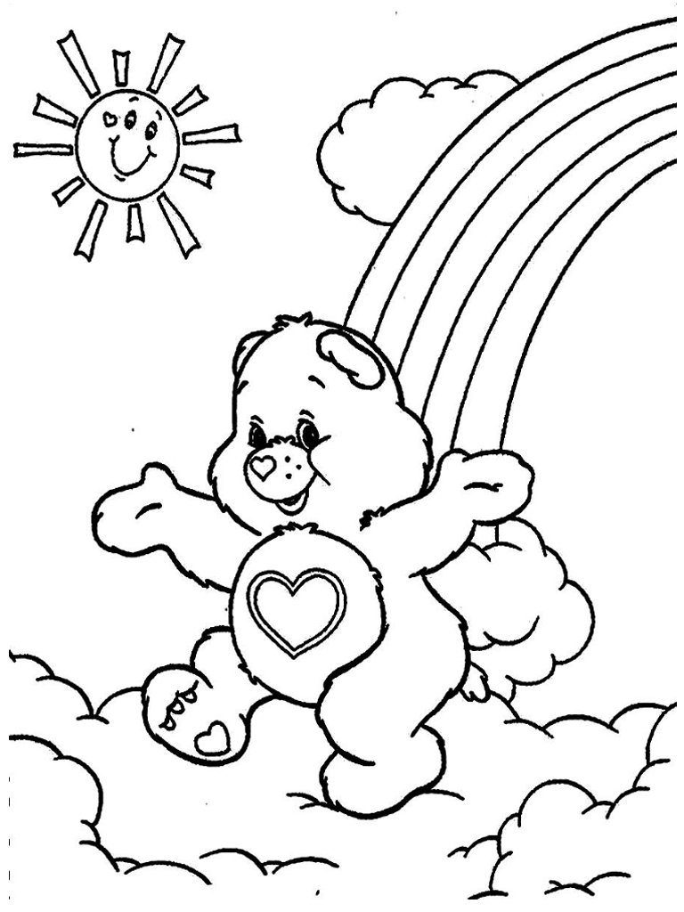 In questo primo disegno vediamo un orsetto del cuore scivolare allegramente sull arcobaleno per poi atterrare allegramente su di una morbida nuvola