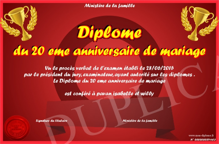 Diplome Du Eme Anniversaire De Mariage