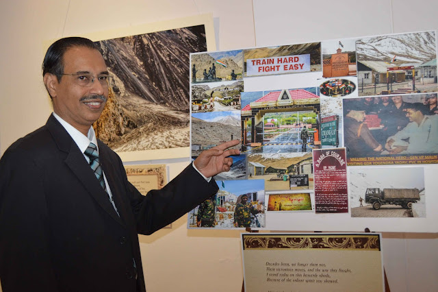 Col Deshpande and Col Vikram Singh, Senior Army Officers of Army Headquarters of Telangana & AP Sub Area inaugurated Shikhara, a photo exhibition of daredevil Photographic journey of Dr. Ravi Jumar, Medical Oncologist and his family from Kashmir Valley to Leh 