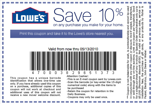 PRINTABLE Lowes coupon 10% off in-store purchase - Saving Advice Forums