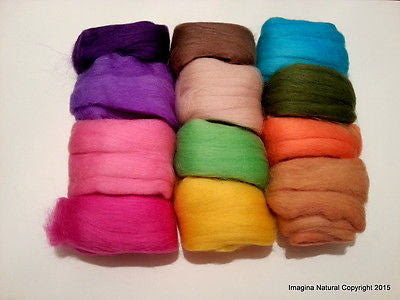 Pack Of 12 Multicolour Balls Of Merino Roving Wool Felting Weaving Crafting