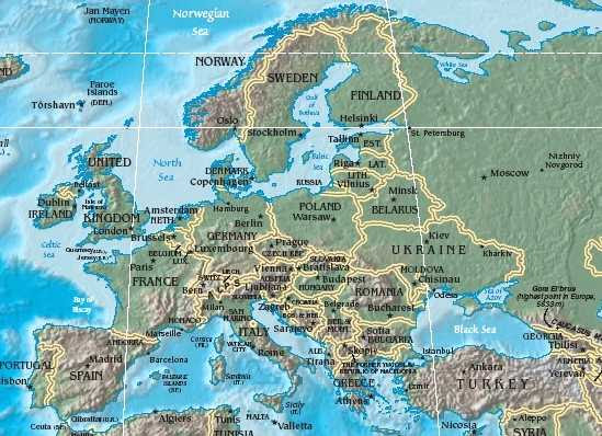 Physical map of Europe %