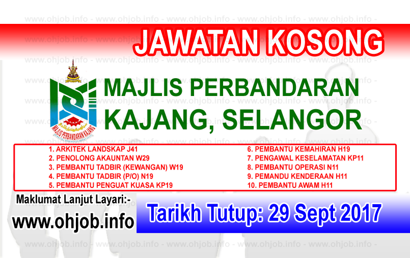 Jawatan Kerja Kosong MPKj - Majlis Perbandaran Kajang logo www.ohjob.info september 2017