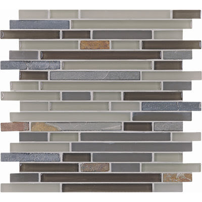 Pure & Natural Natural Stone and Glass Mosaic in Pure Grey and Natural Slate Brick Random