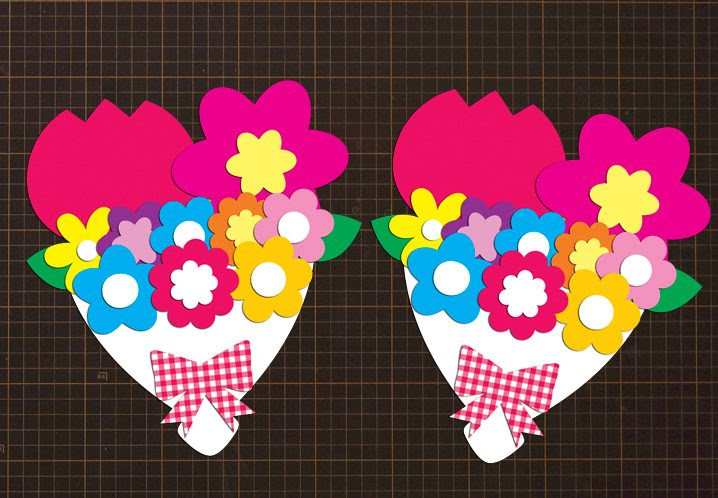 無料ダウンロード型紙で 花束 の壁面飾りを作ってみた 保育 介護施設 壁面装飾 製作 春 夏 秋 冬 入園式 卒園式 祝い事 壁面飾り型紙工房