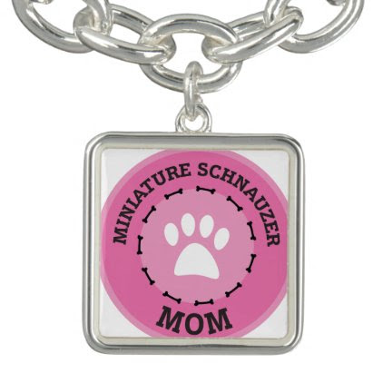 Circle Miniature Schnauzer Mom Badge Charm Bracelet