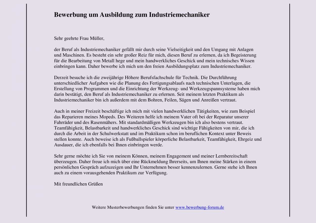 Anschreiben Industriemechaniker korrigieren - Bewerbungsforum