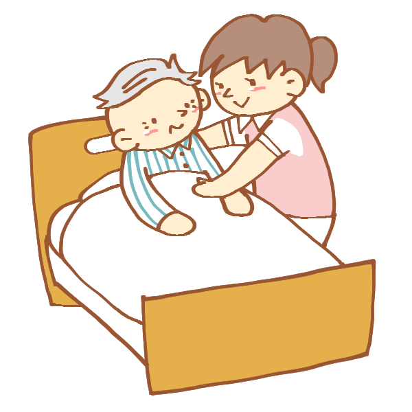 ベッドで介助をする女性介護士のイラスト かわいいフリー素材が無料のイラストレイン