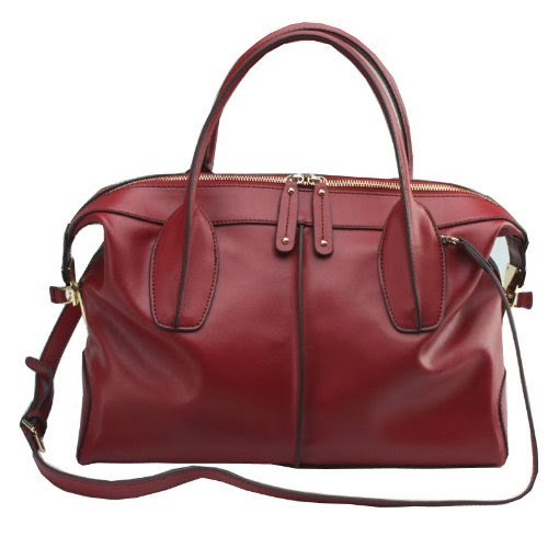Plusminus Women's Glamour Hobo Leather Tote Bag Big Wine-red