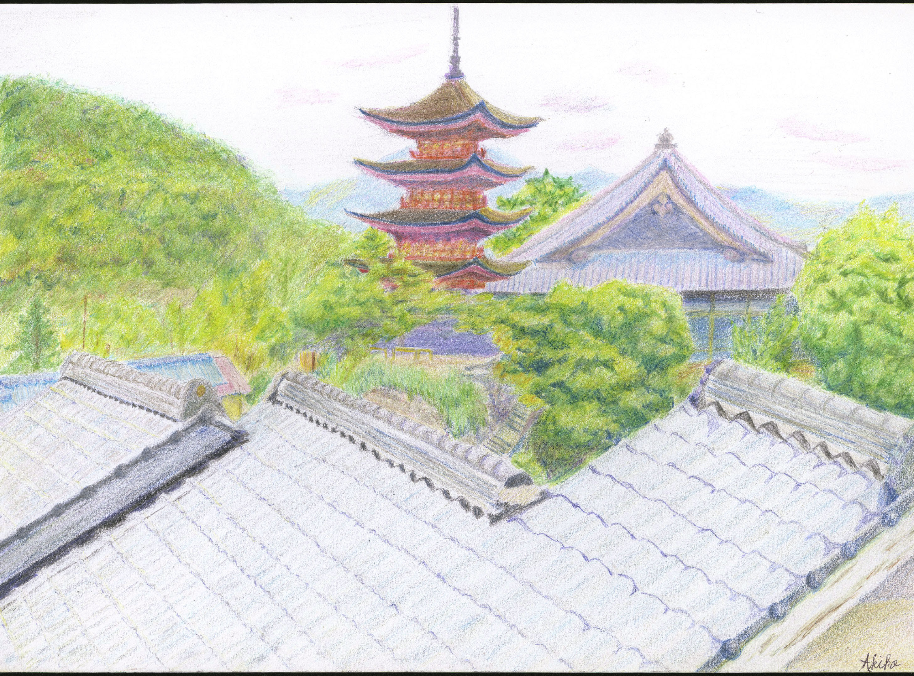 風景画 色鉛筆のみ