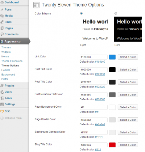 Customize the colors on Twenty Eleven