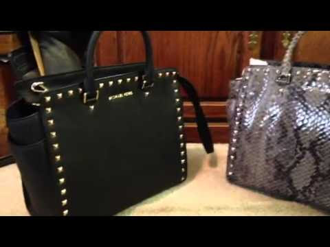 Michael Kors Studded Selma Large Saffiano Leather Satchel Tote Dark ...