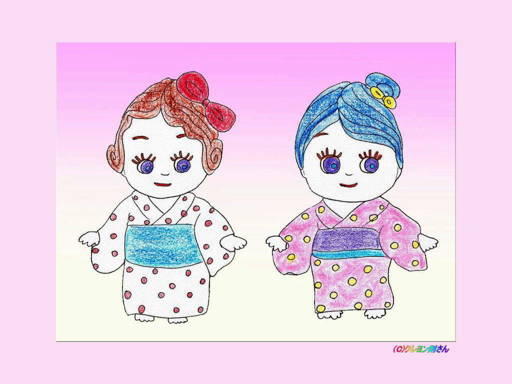 浴衣姿のキューピー人形の壁紙 キューピーちゃんのぬりえ