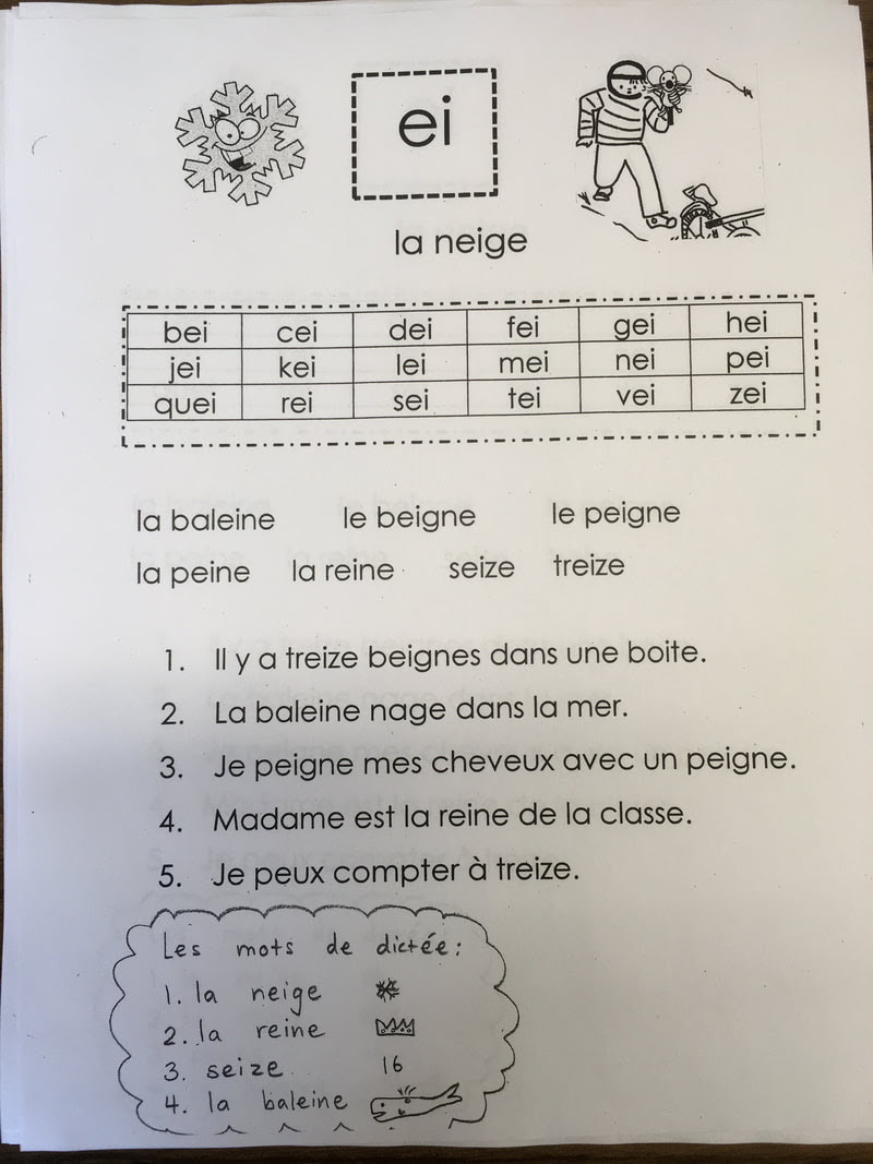 Grade 1 Dictee Primary French Immersion