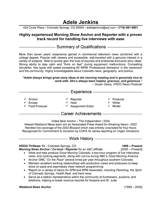News Reporter Resume Example â Page 1