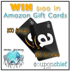 Enter to WIN Two $50 Amazon Gift Cards from Coupon Chief #PayItForward