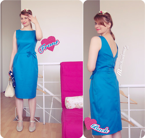 szafiarka, szycie, krawiectwo, DIY, Burda 3/2011, 3/2010, wykroje, popelina bawełniana, turkus, błękit, sukienka, lata 50, moda, retro, vintage style
