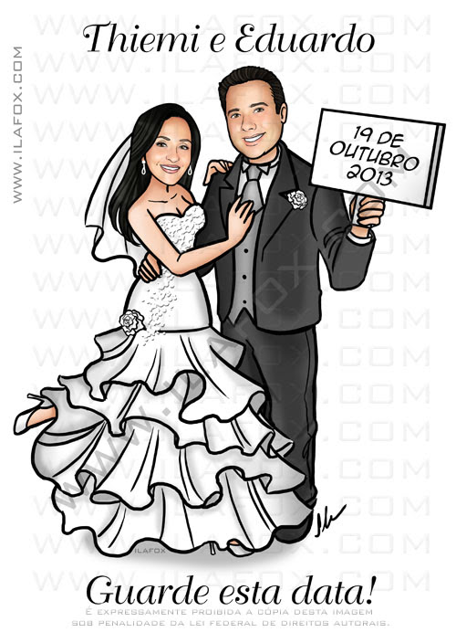 caricatura noivos, caricatura casal, caricatura elegante, caricatura sem exagerados, save the date, caricatura bonita, by ila fox