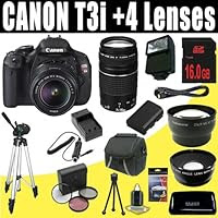 Canon EOS Rebel T3i 18 MP CMOS Digital SLR Camera with EF-S 18-55mm f/3.5-5.6 IS II Zoom Lens & EF 75-300mm f/4-5.6 III Telephoto Zoom Lens + Wide Angle/Telephoto 16GB Deluxe Accessory Kit